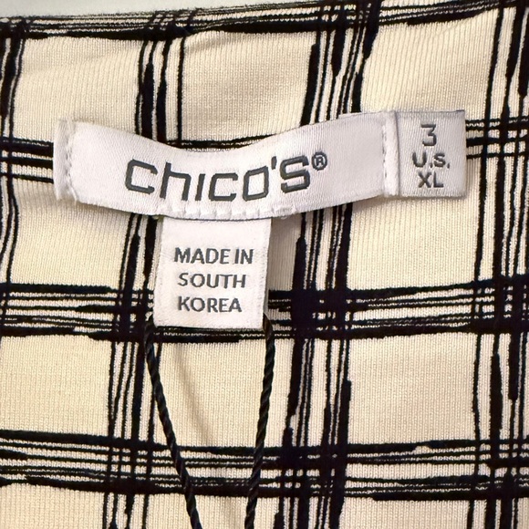 Chicos Size 3 Black & Cream Grid Pattern Square-Neck Lined Shirt, 3/4 Sleeve NWT - Picture 8 of 15
